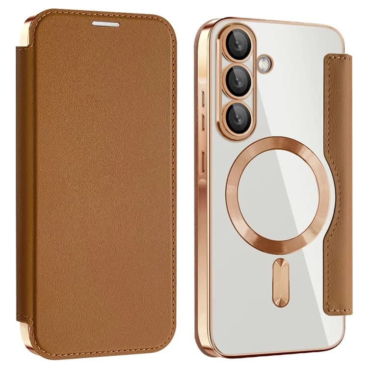 Husa MagFlip » Samsung A56, Magnet, RFID protect, Leather, Chrome Edge, Gold 1