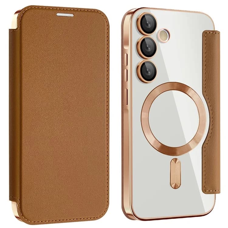 Husa MagFlip » Samsung A55, Magnet, RFID protect, Leather, Chrome Edge, Gold 1