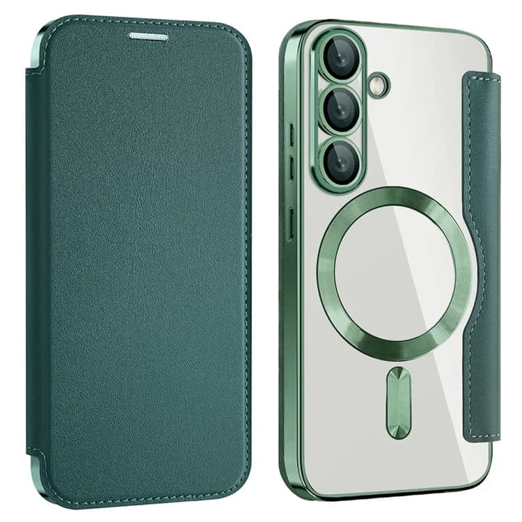 Husa MagFlip » Samsung S25, Magnet, RFID protect, Leather, Chrome Edge, Green 1