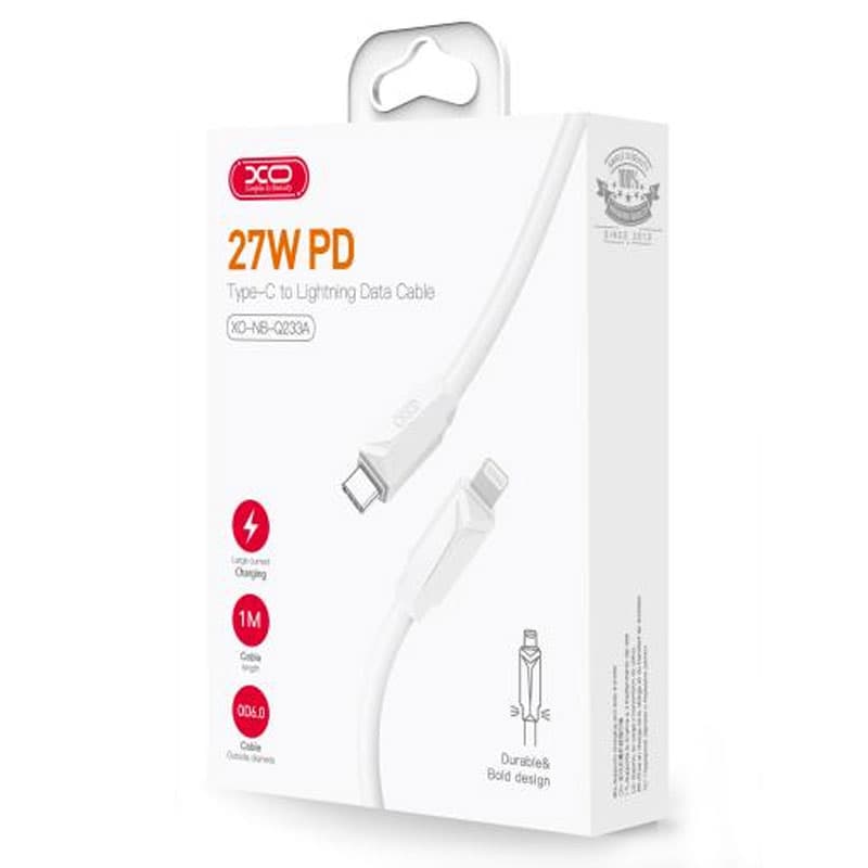 XO (NB-Q233A) - Cablu Date si Incarcare, USB-C la Lightning, PD27W, QC3.0, 1m, White 1