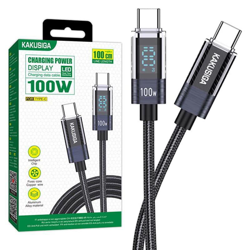 Kaku (KSC-971) - Cablu Date si Incarcare, USB-C, PD100W, QC3.0, Braided, LED Power, 1m, Black 1