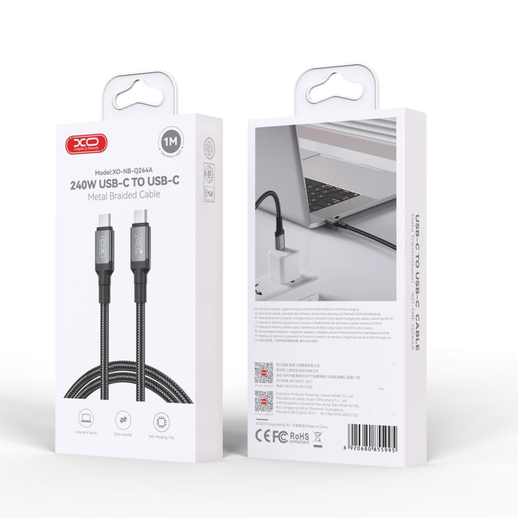 XO (NB-Q264A) - Cablu Date si Incarcare, USB-C, PD240W, QC3.0, 1m, Black 1