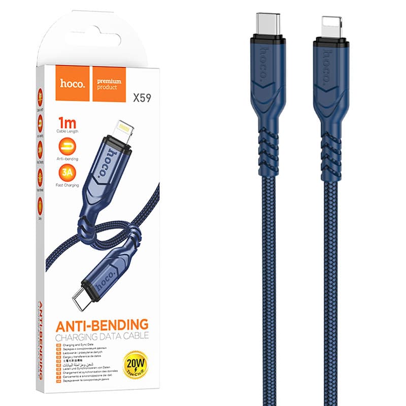 Hoco (X59) - Cablu Date si Incarcare, USB-C la Lightning, PD20W, QC3.0, Braided, 1m, Blue 1