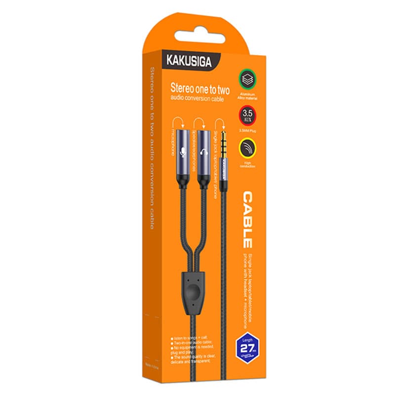 Kaku (KSC-570) - Cablu, Audio Y Splitter, 2x Jack 3.5mm (F) - la Jack 3.5mm (M) - 27cm, Black 1
