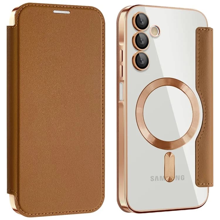 Husa MagFlip » Samsung A15, Magnet, RFID protect, Leather, Chrome Edge, Gold 1