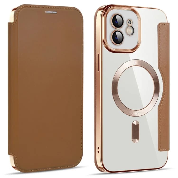 Husa MagFlip » iPhone 12, Magnet, RFID protect, Leather, Chrome Edge, Gold 1