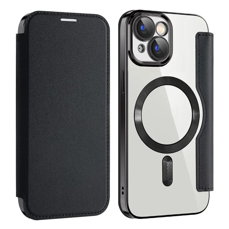 Husa MagFlip » iPhone 15, Magnet, RFID protect, Leather, Chrome Edge, Black 1