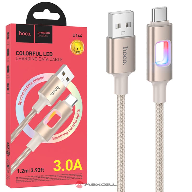 Hoco (U144) - Cablu Date si Incarcare, USB-A la USB-C, 60W, Braided, 1m, Gold 1