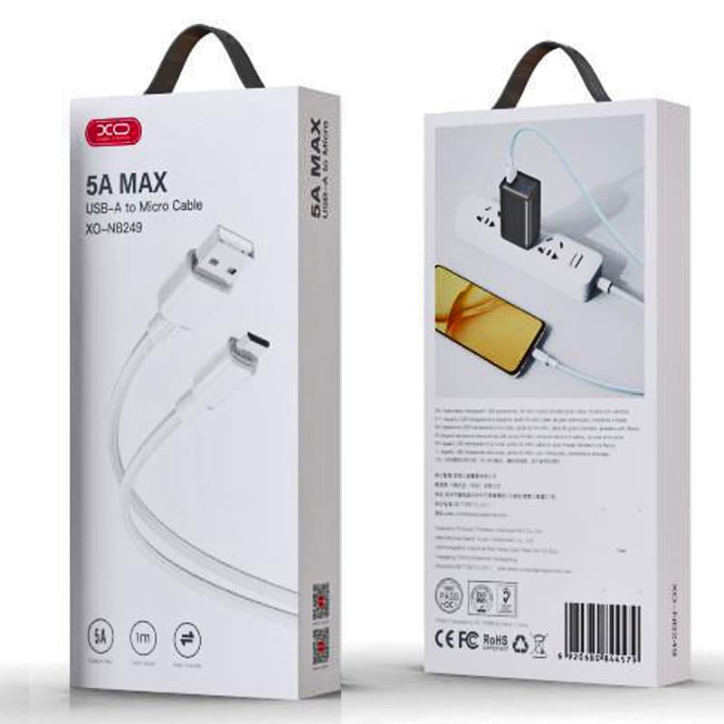 XO (NB249) - Cablu Date si Incarcare, USB-A la MicroUSB, 5A, Braided, 1m, White 1