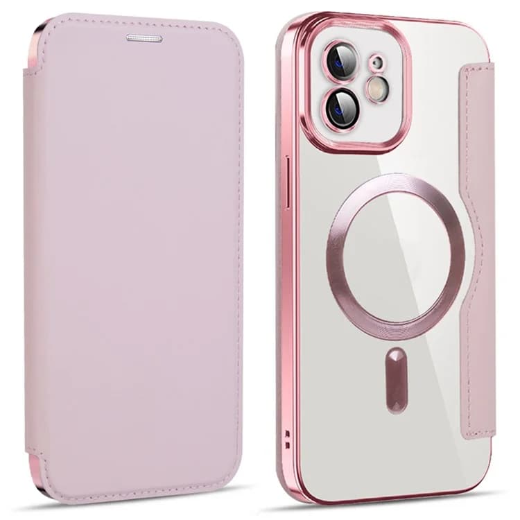 Husa MagFlip » iPhone 12, Magnet, RFID protect, Leather, Chrome Edge, Pink 1