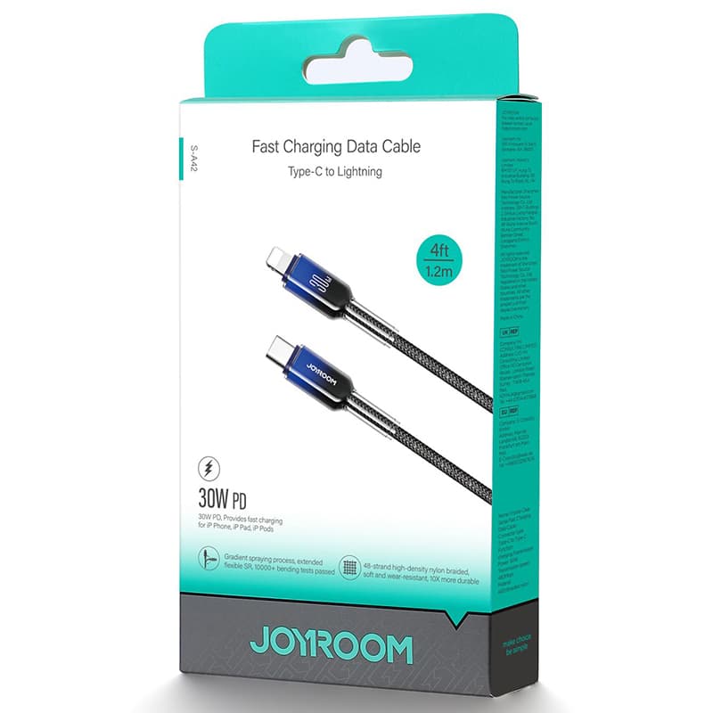 Joyroom (A42) - Cablu Date si Incarcare, USB-C la Lightning, PD30W, QC3.0, Fast, Crystal, 1m, Black 1