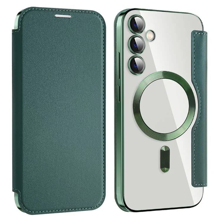 Husa MagFlip » Samsung S23 FE, Magnet, RFID protect, Leather, Chrome Edge, Green 1