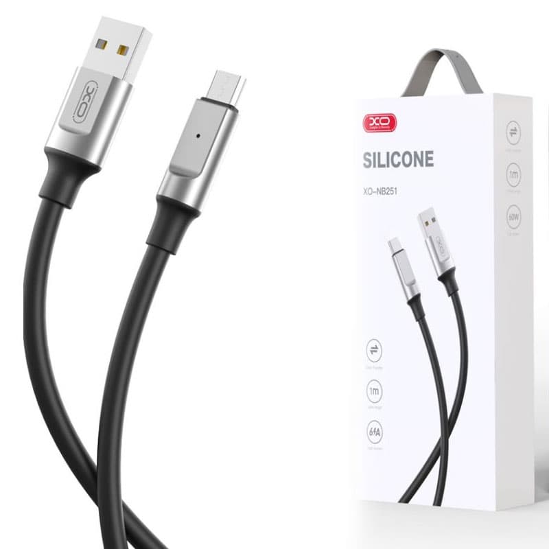 XO (NB251) - Cablu Date si Incarcare, USB-A la MicroUSB, 6A, Metallic, 1m, Black 1