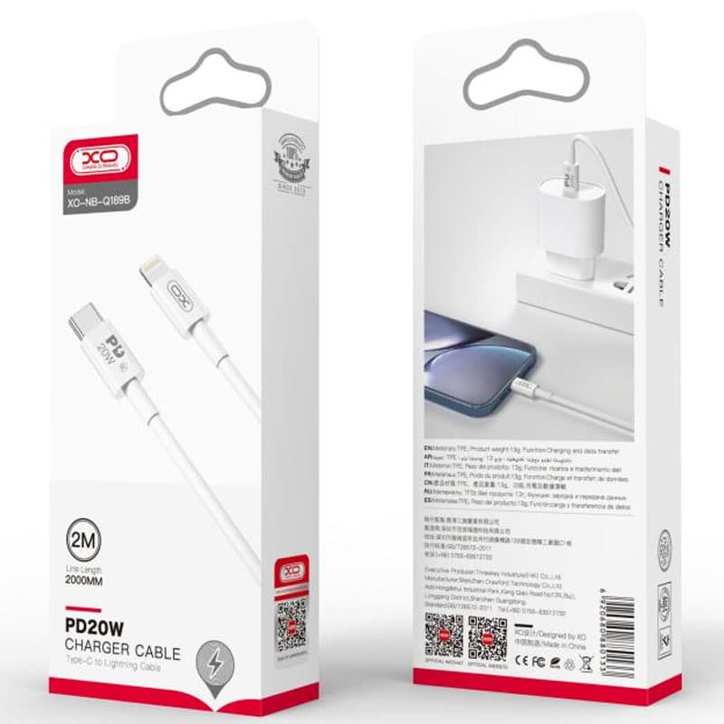 XO (NB-Q189B) - Cablu Date si Incarcare, USB-C la Lightning, PD20W, QC3.0, 2m, White 1