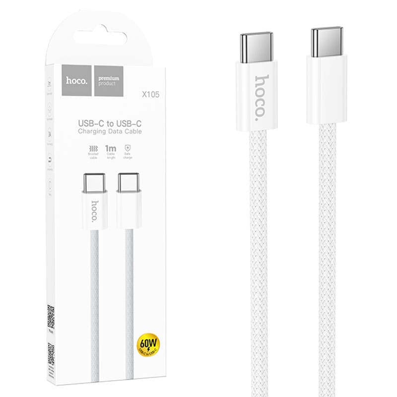 Hoco (X105) - Cablu Date si Incarcare, USB-C, PD60W, QC3.0, 3A, Braided, 1m, White 1
