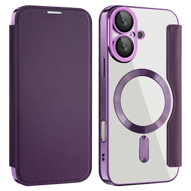 Husa MagFlip » iPhone 16, Magnet, RFID protect, Leather, Chrome Edge, Purple 1