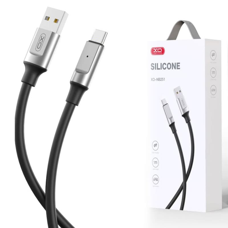 XO (NB251) - Cablu Date si Incarcare, USB-A la USB-C, 6A, Metallic, 1m, Black 1