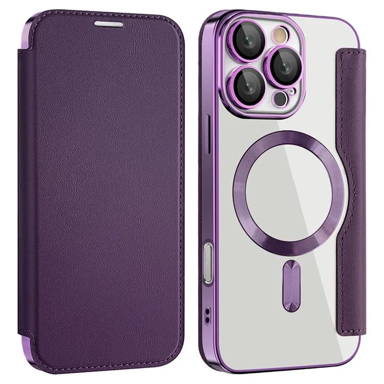 Husa MagFlip » iPhone 16 Pro, Magnet, RFID protect, Leather, Chrome Edge, Purple 1