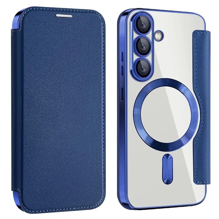 Husa MagFlip » Samsung S25, Magnet, RFID protect, Leather, Chrome Edge, Navy Blue 1