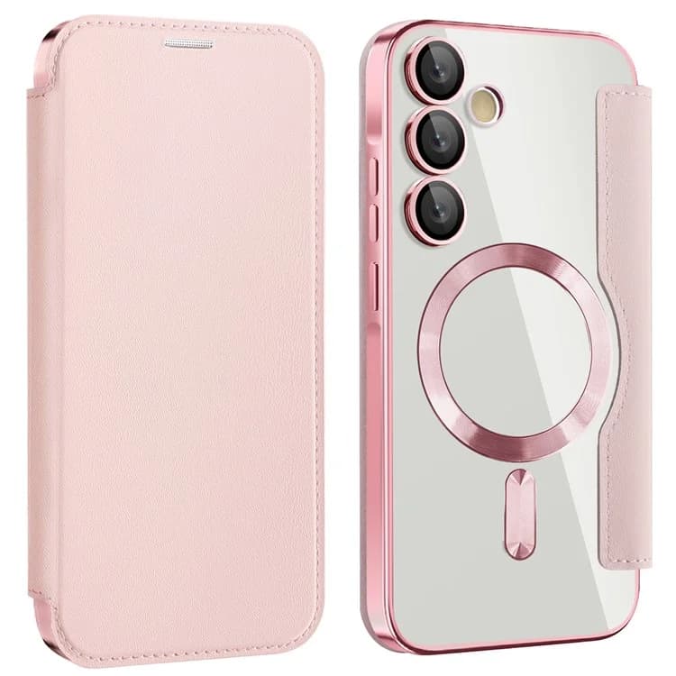 Husa MagFlip » Samsung A55, Magnet, RFID protect, Leather, Chrome Edge, Pink 1