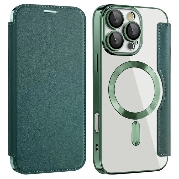 Husa MagFlip » iPhone 16 Pro Max, Magnet, RFID protect, Leather, Chrome Edge, Green 1