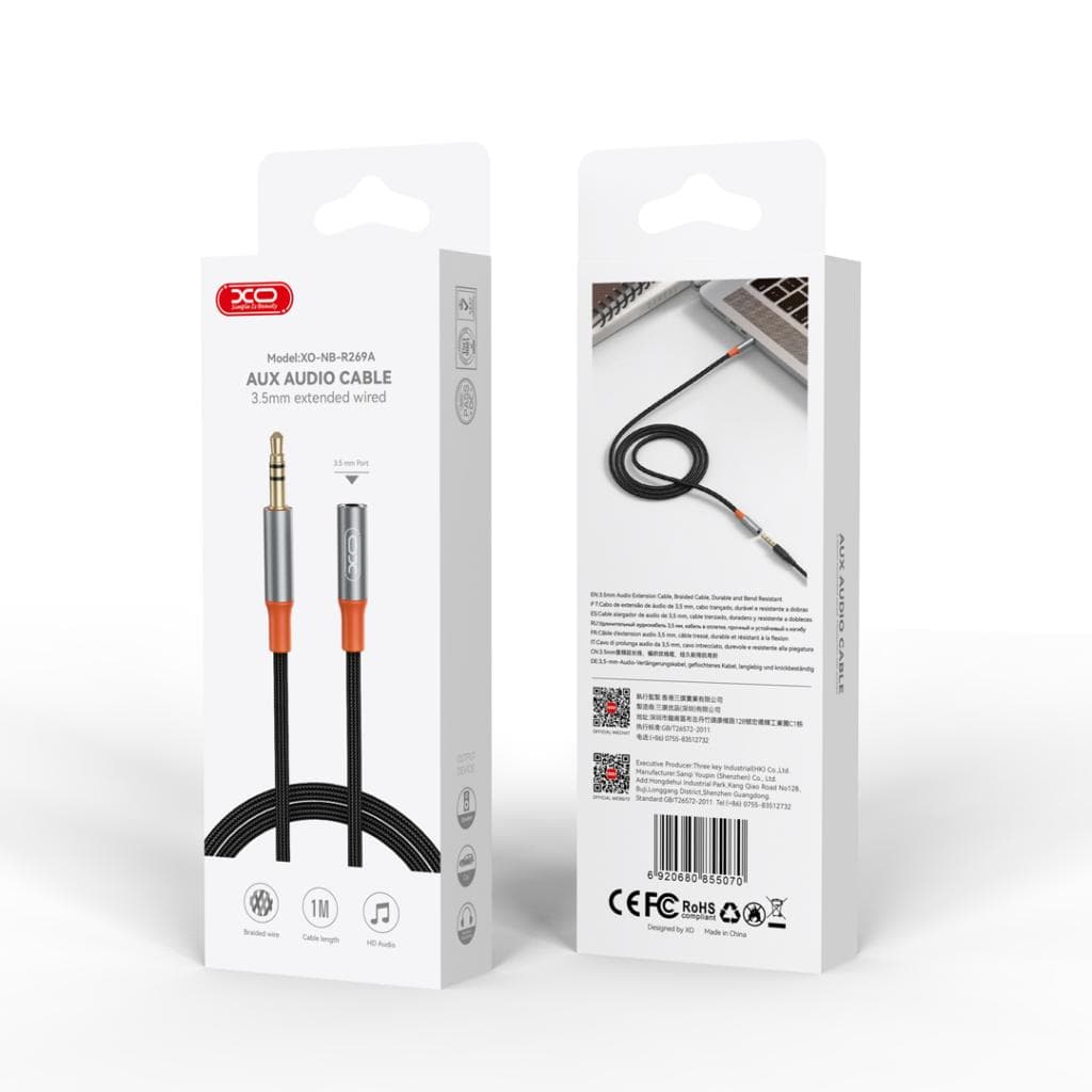 XO (NB-R269A) - Cablu Audio, Jack 3.5mm (M) la 2x Jack 3.5mm (F), Braided, 1m, Black 1