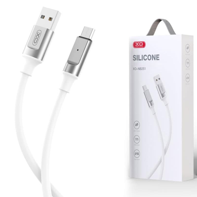 XO (NB251) - Cablu Date si Incarcare, USB-A la MicroUSB, 6A, Metallic, 1m, White 1