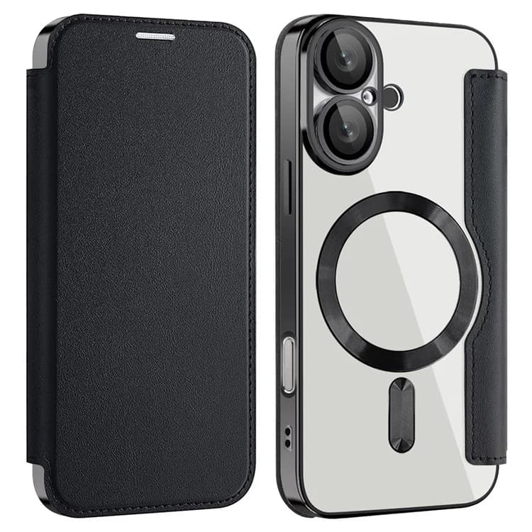 Husa MagFlip » iPhone 16, Magnet, RFID protect, Leather, Chrome Edge, Black 1