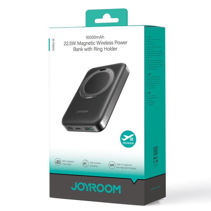 Joyroom (PBM12) - Baterie Externa, 22.5W, 1xUSB-C, 1xUSB, PD, QC3.0, Fast, Ring Stand, Black 1