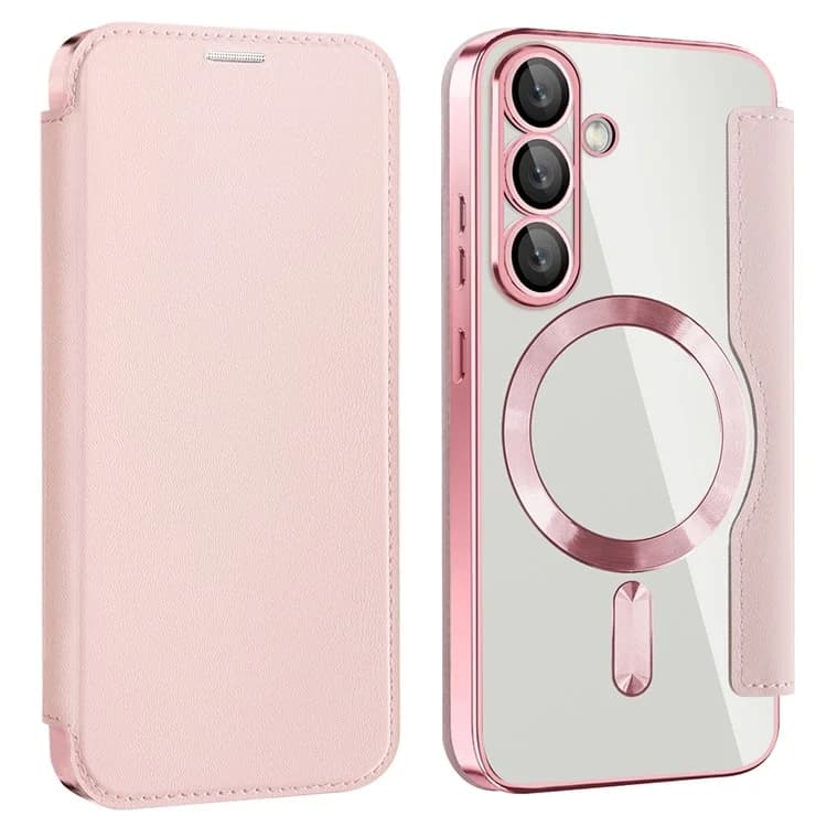 Husa MagFlip » Samsung S25, Magnet, RFID protect, Leather, Chrome Edge, Pink 1