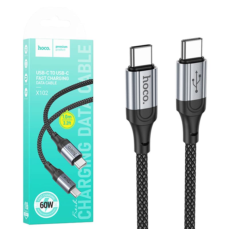 Hoco (X102) - Cablu Date si Incarcare, USB-C, PD60W, QC3.0, 3A, Braided, 1m, Black 1