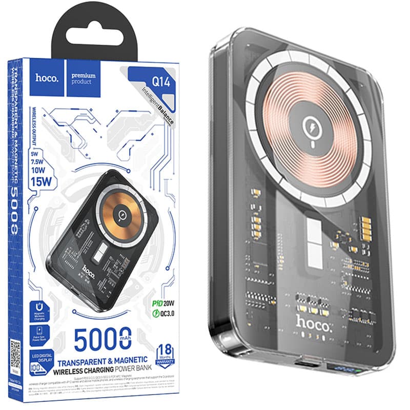 Hoco (Q14) - Baterie Externa, 1xUSB-C, Magnet, Display LED, 5000mAh, Black 1