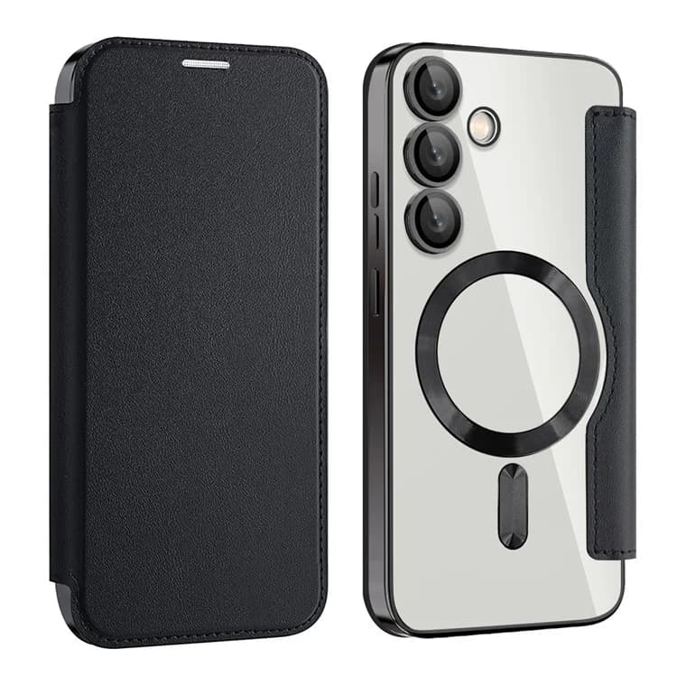 Husa MagFlip » Samsung S24 FE, Magnet, RFID protect, Leather, Chrome Edge, Black 1
