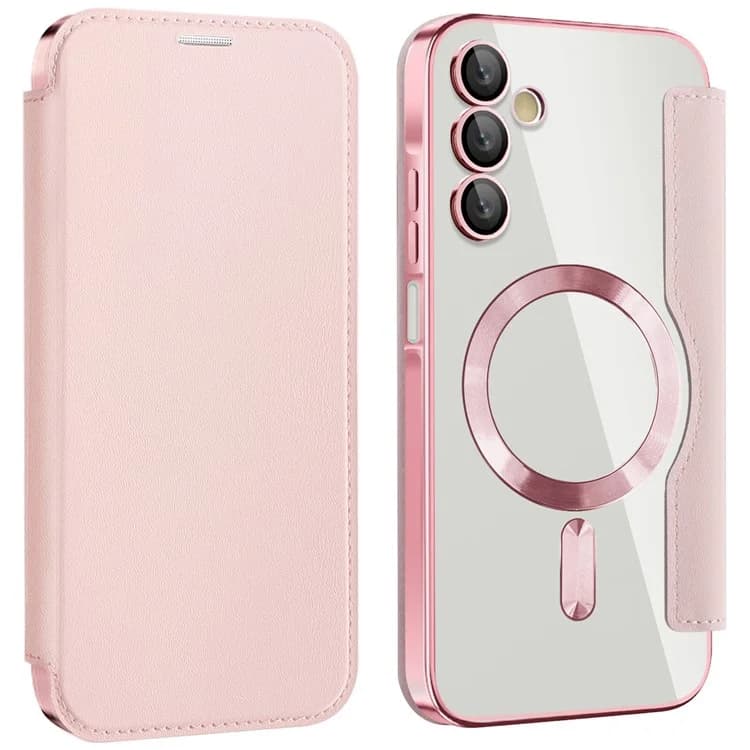 Husa MagFlip » Samsung A15, Magnet, RFID protect, Leather, Chrome Edge, Pink 1