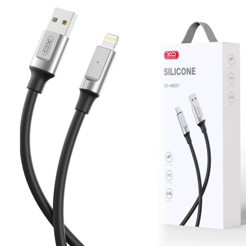 XO (NB251) - Cablu Date si Incarcare, USB-A la Lightning, 6A, Metallic, 1m, Black 1