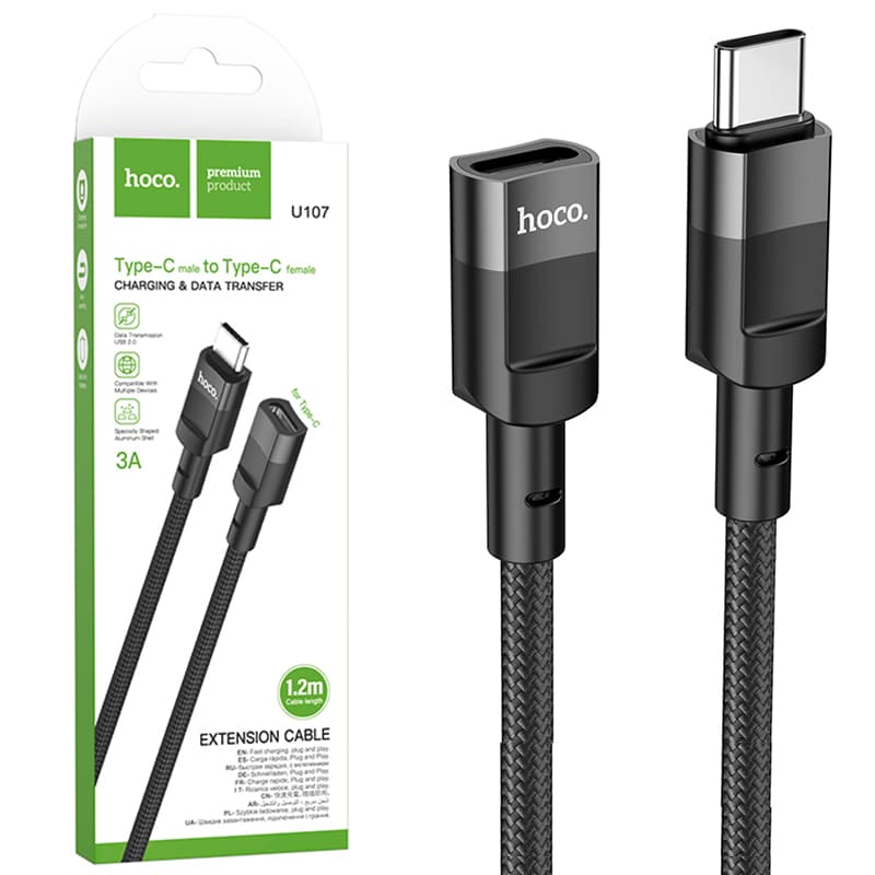 Hoco (U107) - Cablu Date si Incarcare, USB-C (F), 3A, Braided, 1.2m, Black 1