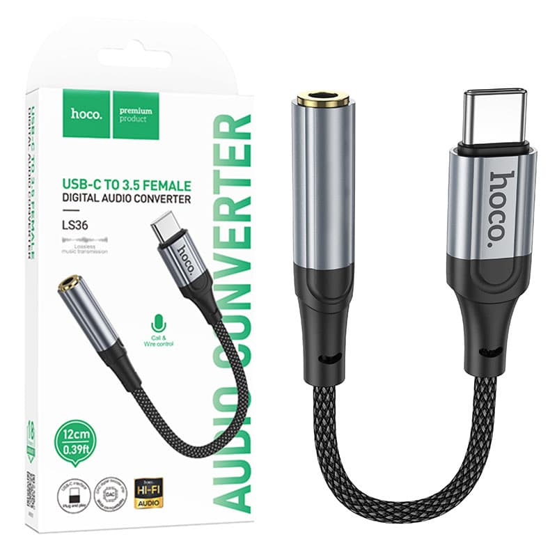Hoco (LS36) - Cablu Audio, USB-C la Jack 3.5mm (F) - MultiFunction, 12cm, Black 1