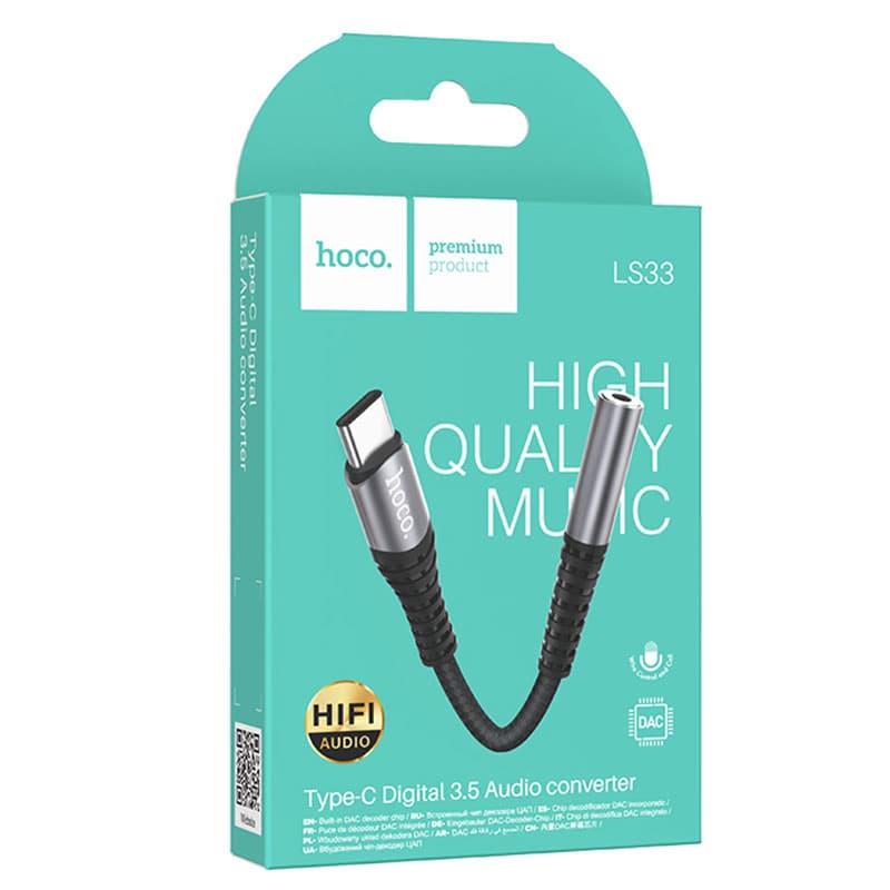 Hoco (LS33) - Cablu Audio, USB-C la Jack 3.5mm (F) - 12cm, Black 1
