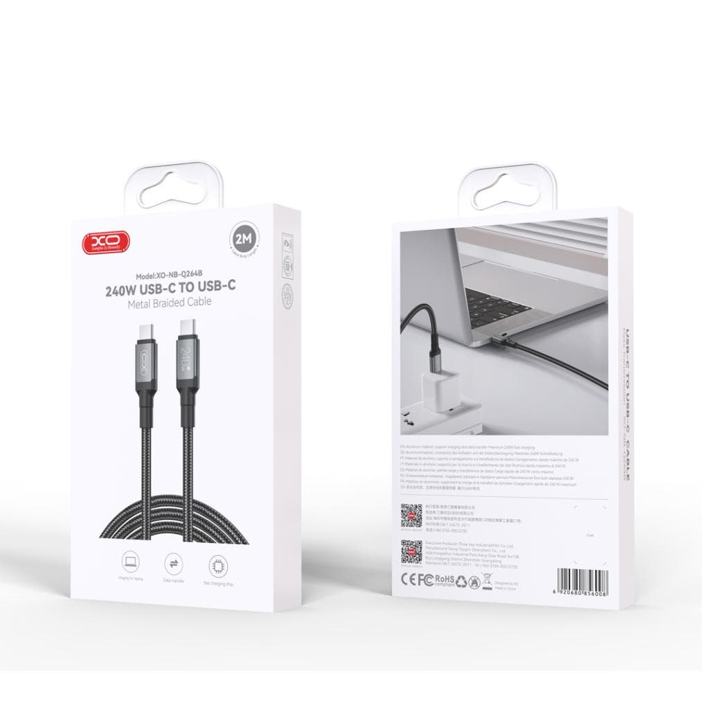 XO (NB-Q264B) - Cablu Date si Incarcare, USB-C, PD240W, QC3.0, 2m, Black 1