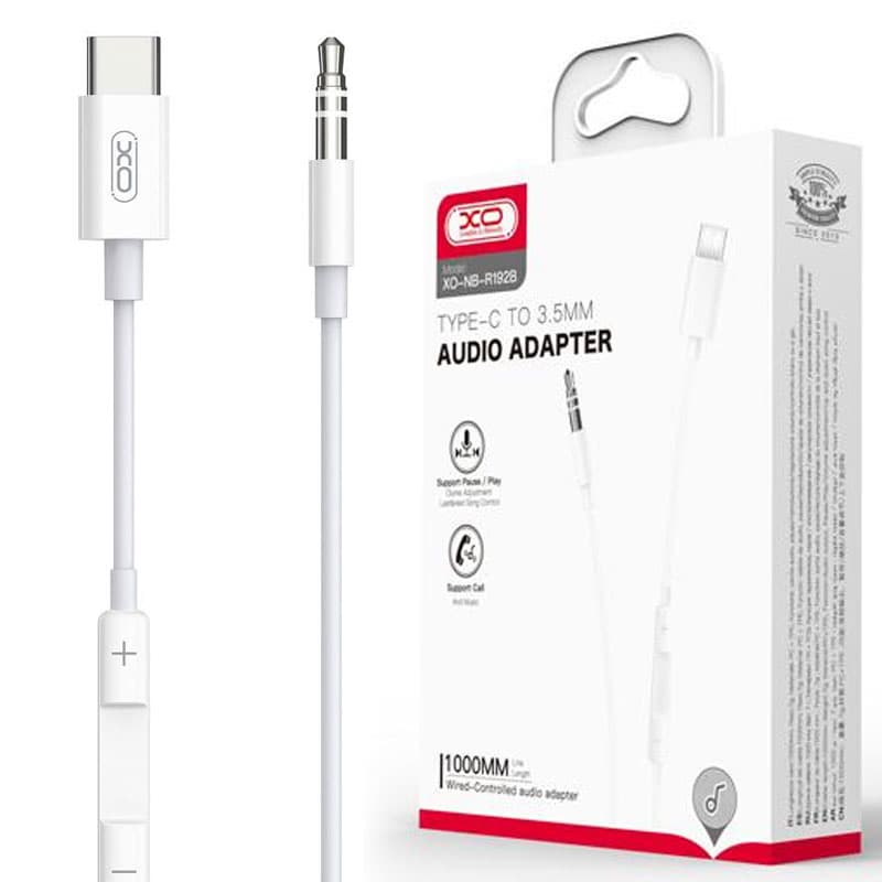 XO (NB-R192B) - Cablu Audio, USB-C la Jack 3.5mm (M) - PopUp Function, 1m, White 1