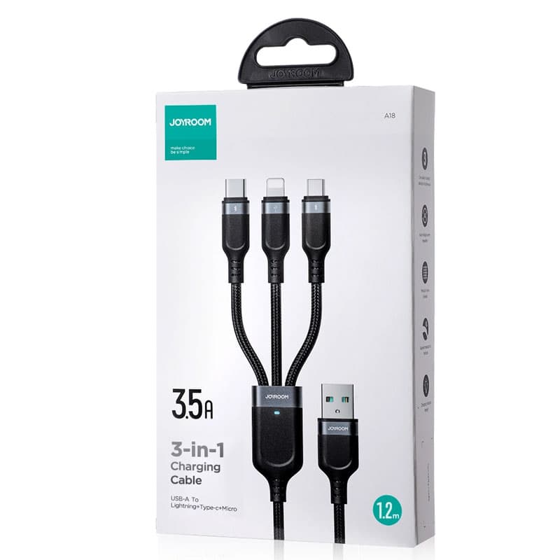 Joyroom (S-A18) - Cablu Date si Incarcare, USB la USB-C / Lightning / MicroUSB, 3in1, 1.2m, Black 1