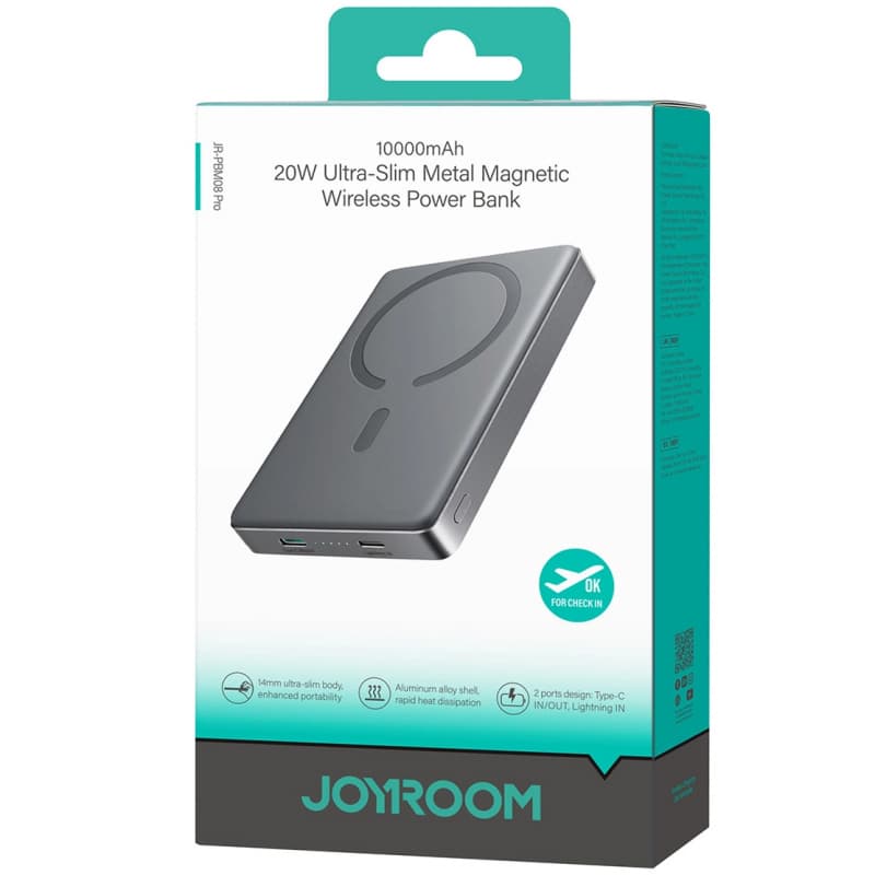 Joyroom (PBM08 Pro) - PowerBank, 20W, 1xUSB-C, 1xUSB, PD, QC3.0, Power LED, Grey 1