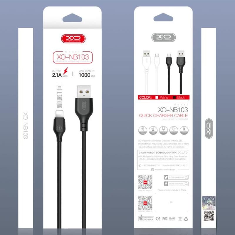 XO (NB103) - Cablu Date si Incarcare, USB-A la Lightning, 2.1A, Fast Charging, 1m, Black 1