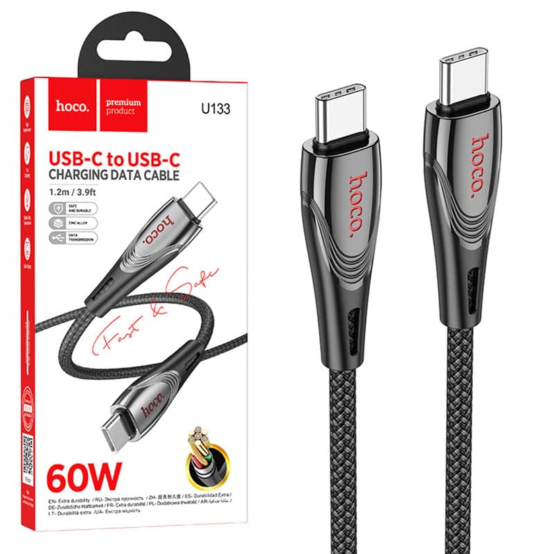 Hoco (U133) - Cablu Date si Incarcare, USB-C, PD60W, QC3.0, 3A, Braided, 1.2m, Black 1