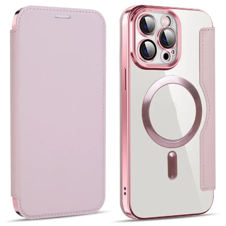 Husa MagFlip » iPhone 14 Pro, Magnet, RFID protect, Leather, Chrome Edge, Pink 1