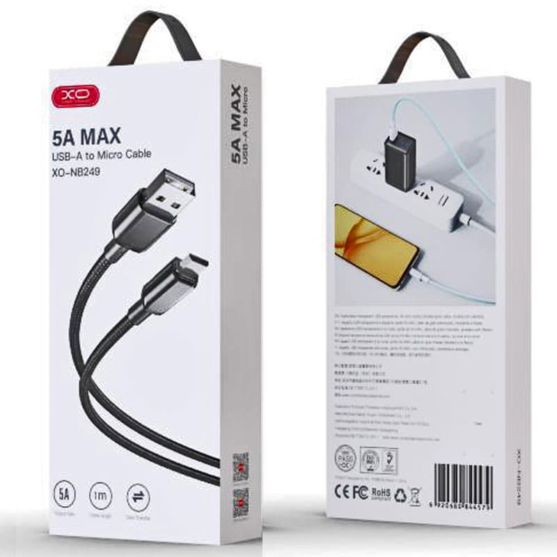 XO (NB249) - Cablu Date si Incarcare, USB-A la MicroUSB, 5A, Braided, 1m, Black 1