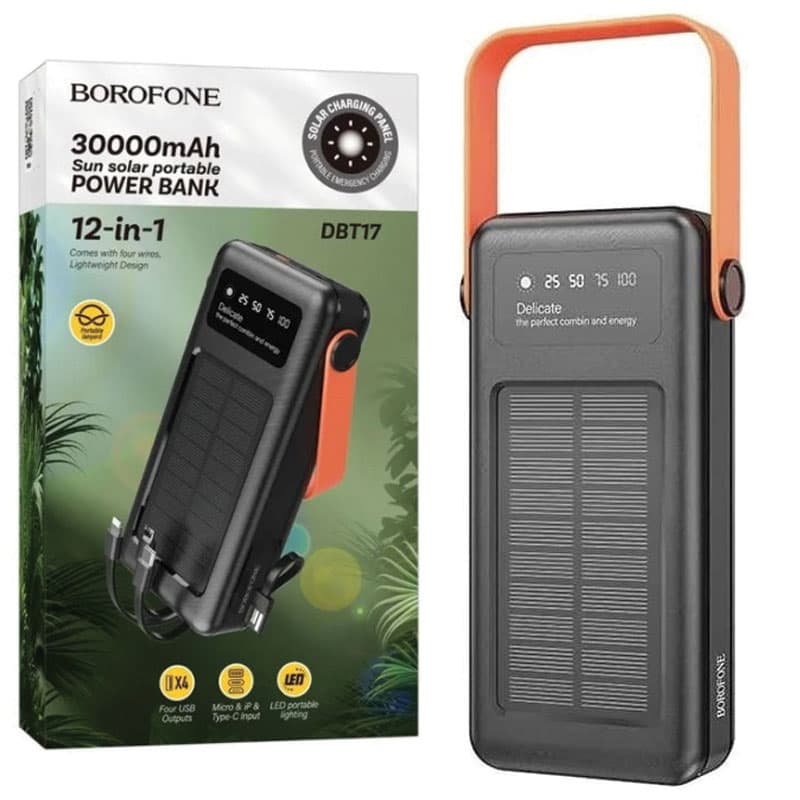 Borofone(DBT17) - Baterie Externa, cu panou solar, 4xUSB-A si cabluri 3 in 1, 30.000mAh, Black 1