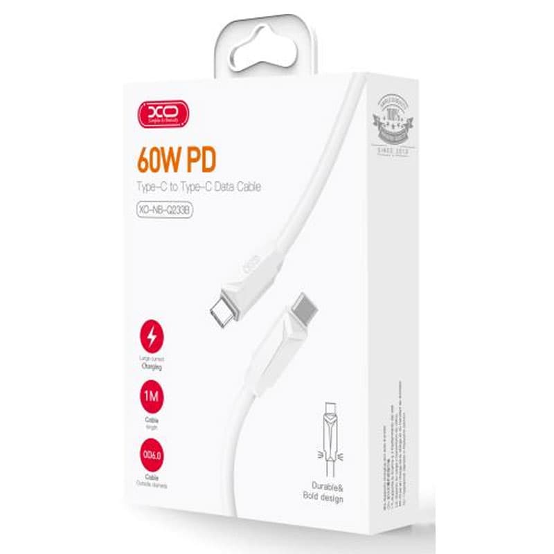 XO (NB-Q233B) - Cablu Date si Incarcare, USB-C, PD60W, QC3.0, 1m, White 1