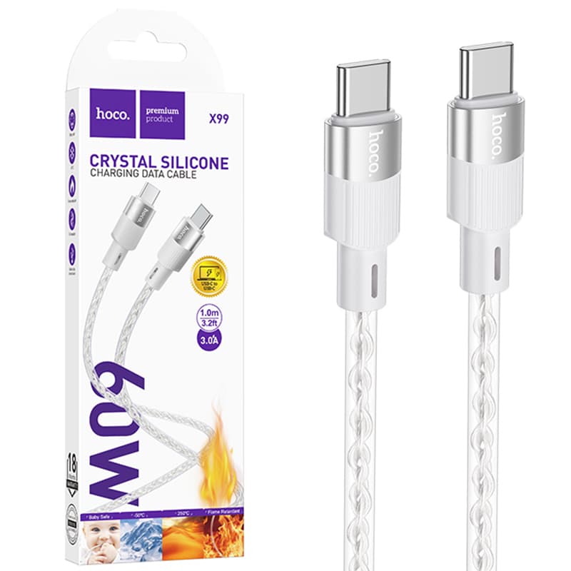 Hoco (X99) - Cablu Date si Incarcare, USB-C, PD60W, QC3.0, 3A, Crystal, 1m, Grey 1