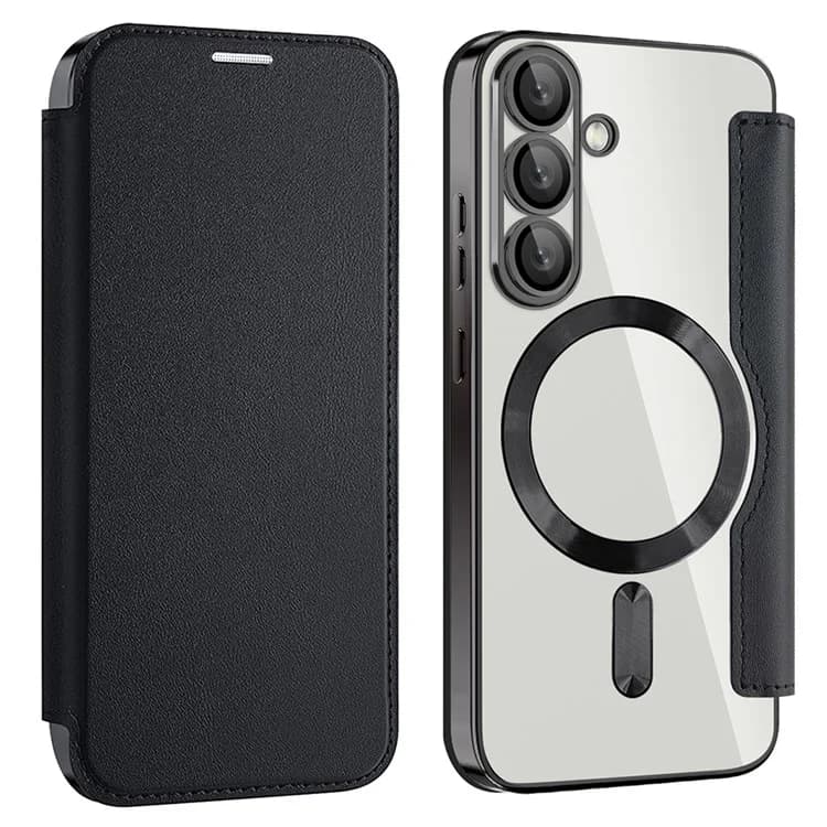 Husa MagFlip » Samsung S25, Magnet, RFID protect, Leather, Chrome Edge, Black 1